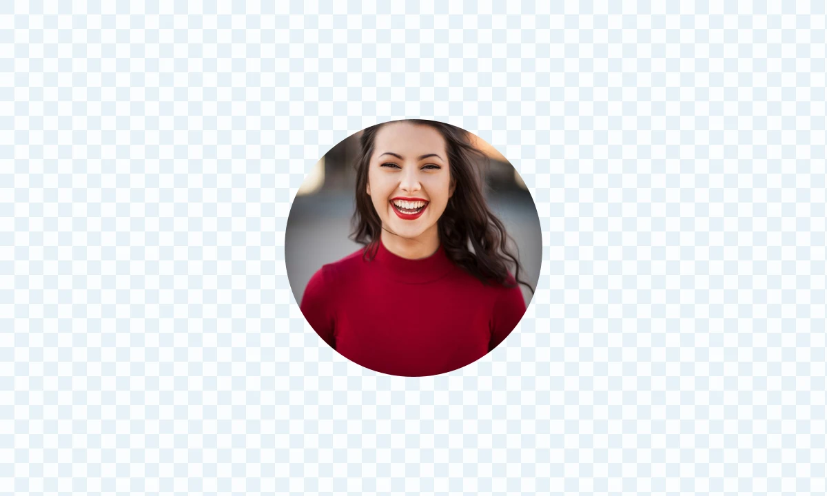 A portrait centered in a circular crop on a transparent background