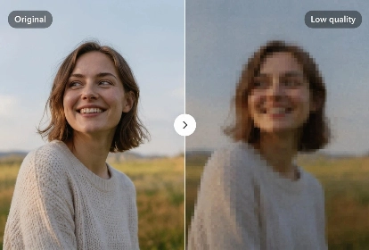 Original portrait compared with a low quality version