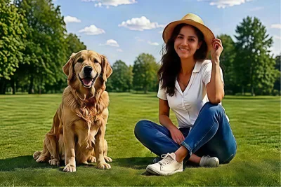 Original photo of a golden retriever and its owner